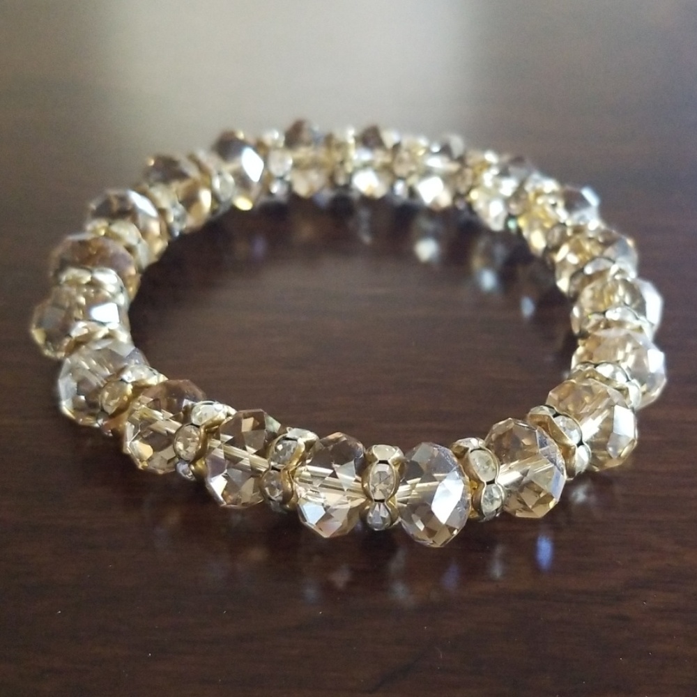 Smokey topaz toned beads & rhinestones stretchy bracelet